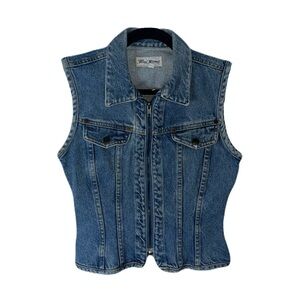 Rare Vintage 90s Paris Blues Y2K Fitted Gilet Zip Front Denim Vest- Size Small